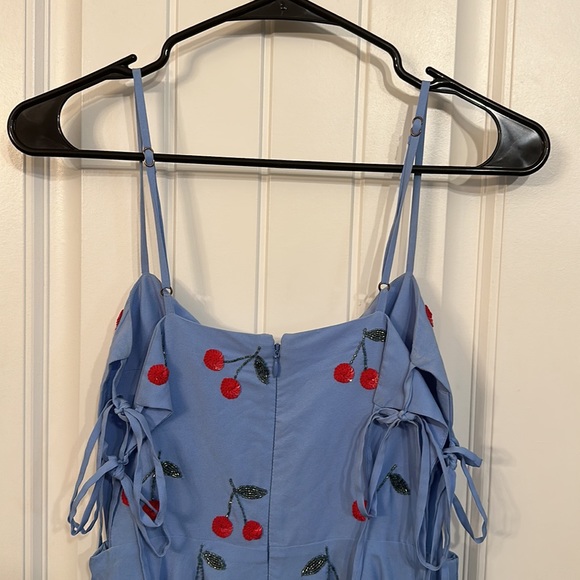 Lovers and Friends Cassie Mini Dress Fit &Flare Size XS Blue Cherries Open Sides - Picture 8 of 15